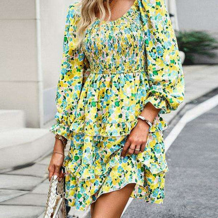 Elegant Floral V-neck Long Sleeve Dress by JakotoHoliday