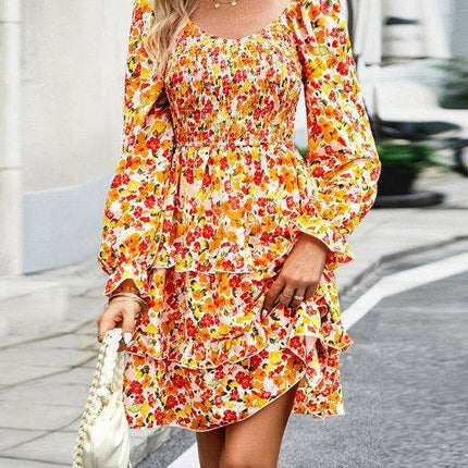 Elegant Floral V-neck Long Sleeve Dress by JakotoHoliday