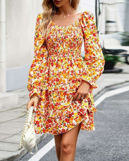 Elegant Floral V-neck Long Sleeve Dress by JakotoHoliday