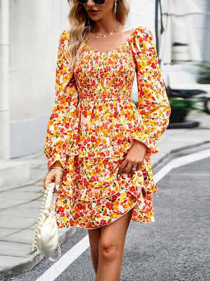 Holiday casual floral V-neck long-sleeved dress-kakaclo-Yellow-S-Très Elite