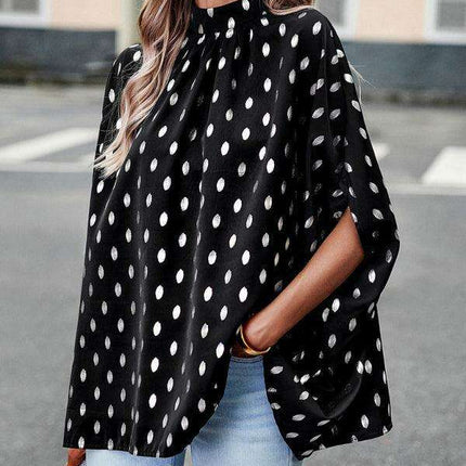 Radiant Golden Dotted Long-Sleeve Blouse for Effortless Chic