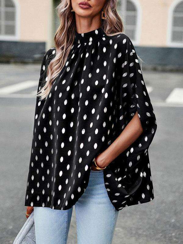 Radiant Golden Dotted Long-Sleeve Blouse for Effortless Chic