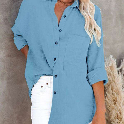 Stylish V-Neck Long Sleeve Button-Up Blouse for Women