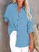 Chic V-neck Button-Up Top with Long Sleeves - Women's Fashion Blouse