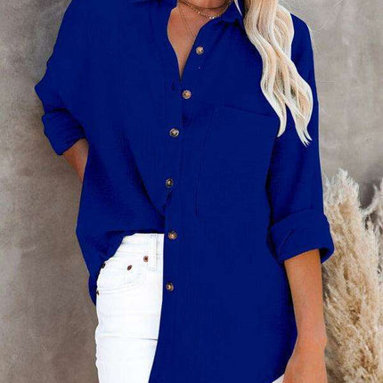 Stylish V-Neck Long Sleeve Button-Up Blouse for Women