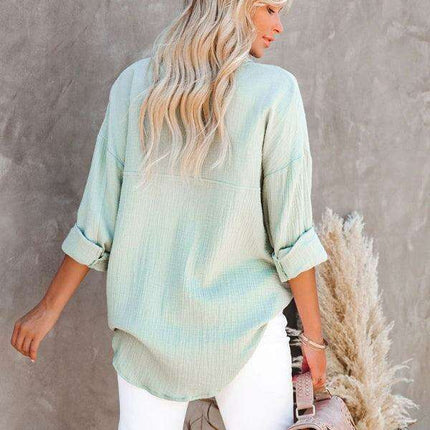 Stylish V-Neck Long Sleeve Button-Up Blouse for Women