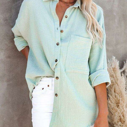 Stylish V-Neck Long Sleeve Button-Up Blouse for Women