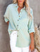 Chic V-neck Button-Up Top with Long Sleeves - Women's Fashion Blouse