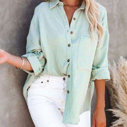 Stylish V-Neck Long Sleeve Button-Up Blouse for Women