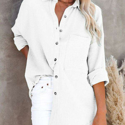 Stylish V-Neck Long Sleeve Button-Up Blouse for Women