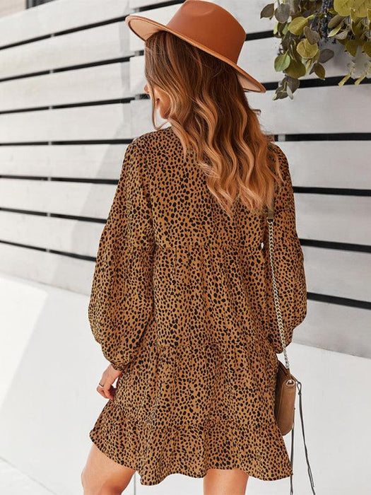 Leopard Print Long Sleeve Dress - Versatile Style for Any Occasion