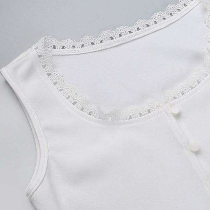 Elegant Lace Square Neck Button Vest - Women's Trendy Summer Blouse