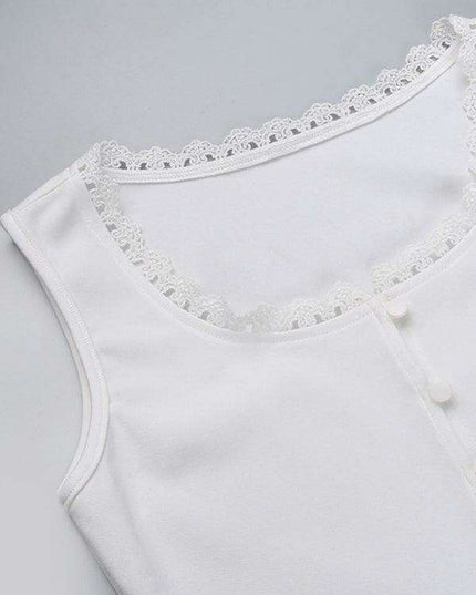 Elegant Lace Square Neck Button Vest - Women's Trendy Summer Blouse