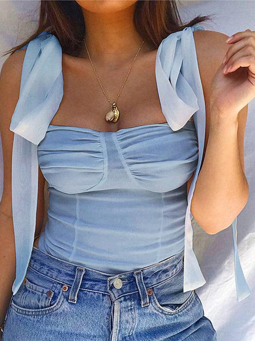Knit Strap Bow Camisole Halter Top for Versatile Summer Styling