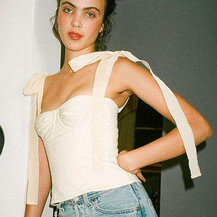 Chic Bow Detail Halter Camisole for Summer Elegance