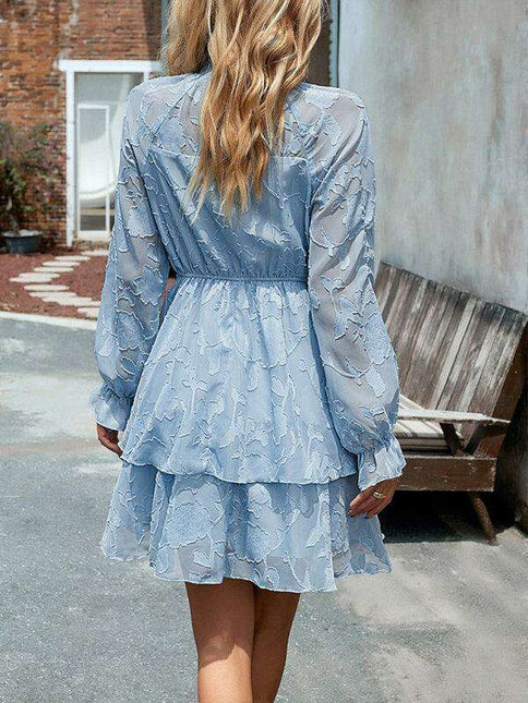 Elegant Jacquard Women's Long-Sleeve Round Neck Skirt - Must-Have for Fall-Winter Fashion