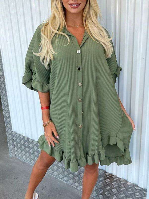 Irregular Ruffle Sleeve Solid Dress - Effortless Chic