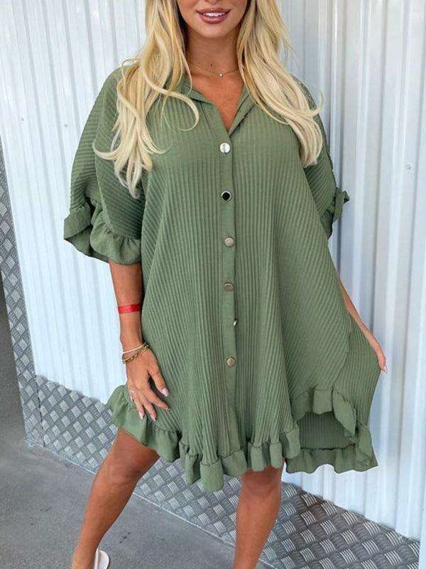 Irregular Ruffle Sleeve Solid Dress - Effortless Chic
