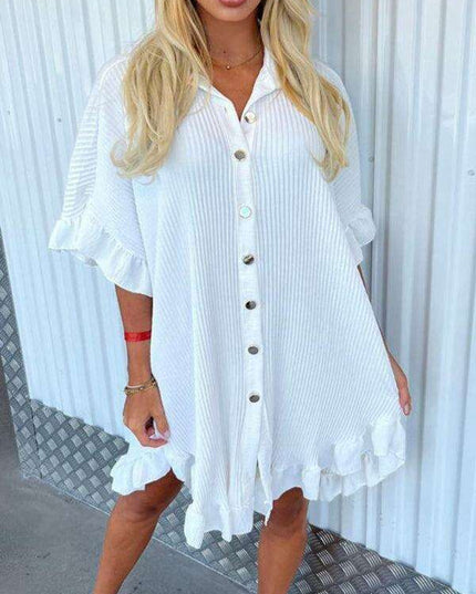 Irregular Ruffle Sleeve Solid Dress - Effortless Chic