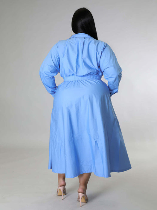 Chic Plus Size Polyester Shirt Dress - Long Sleeve Style for Effortless Sophistication