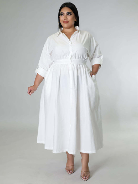 Chic Plus Size Polyester Shirt Dress - Long Sleeve Style for Effortless Sophistication