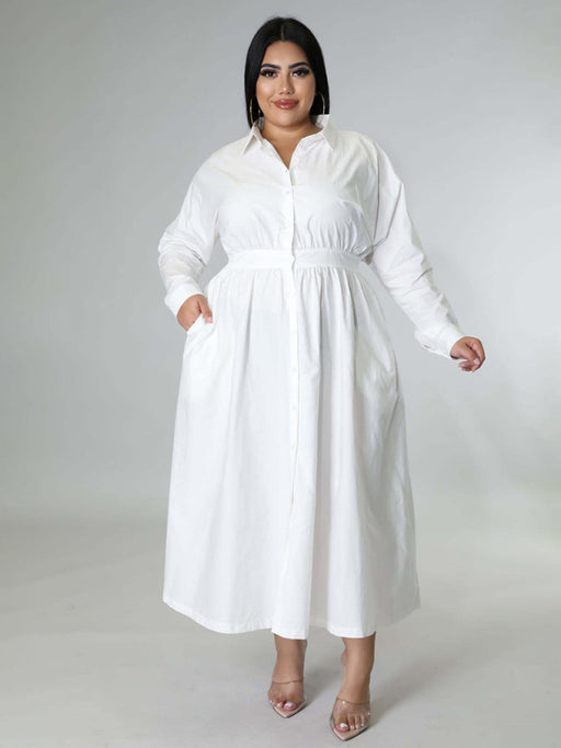 Elegant Plus Size Solid Color Shirt Dress for Women - Stylish Long Sleeve Design, Perfect for Effortless Chic Styling