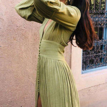 Timeless French Pleated V-Neck Dress: Effortless Sophistication for Any Event