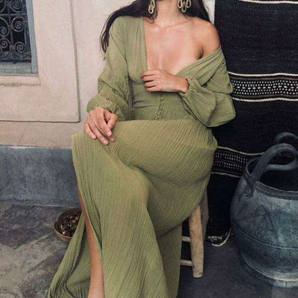 Timeless French Pleated V-Neck Dress: Effortless Sophistication for Any Event