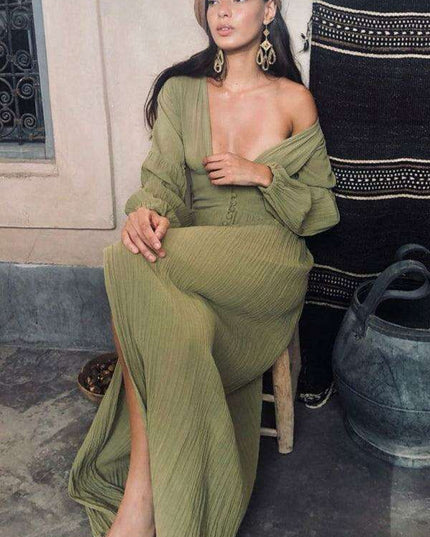 Timeless French Pleated V-Neck Dress: Effortless Sophistication for Any Event