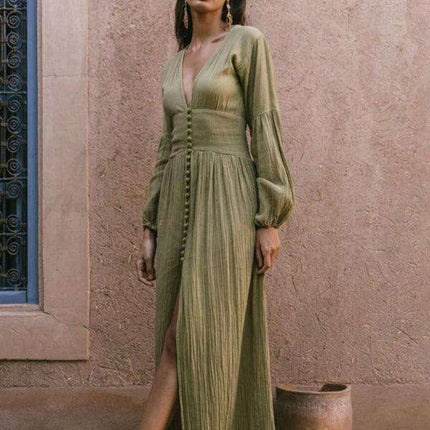 Timeless French Pleated V-Neck Dress: Effortless Sophistication for Any Event