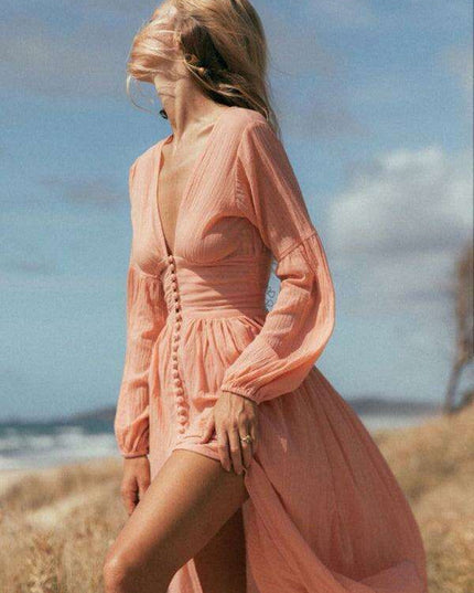 Timeless French Pleated V-Neck Dress: Effortless Sophistication for Any Event