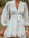 Elegant V-Neck Ruffle Skirt Dress with Long Sleeves for Women - Chic Fashion Choice