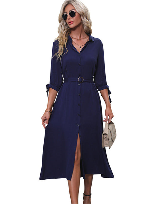 Chic Solid Color Long-Sleeve Rayon Maxi Dress - Effortless Elegance and Stylish Versatility