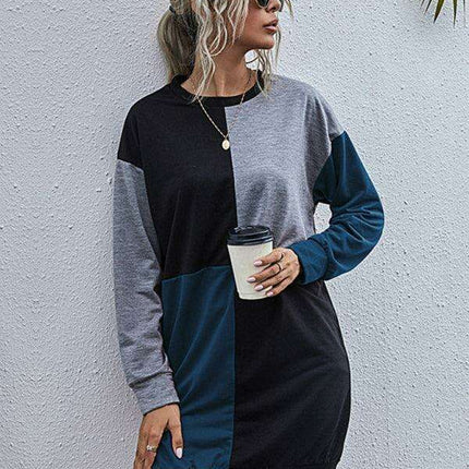 Effortless Style: Trendy Color Block Knit Sweater Dress