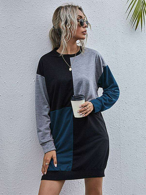 Effortless Style: Trendy Color Block Knit Sweater Dress