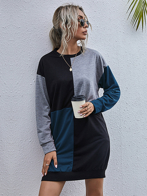 Chic Color Block Knit Sweater Dress with Long Sleeves for Effortless Style