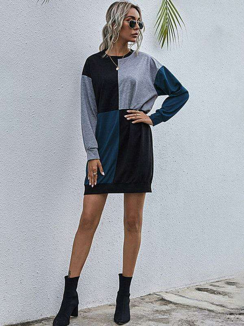 Effortless Style: Trendy Color Block Knit Sweater Dress