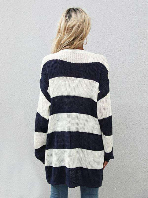 Sophisticated Striped Knit Sweater Jacket for Fashionable Ladies