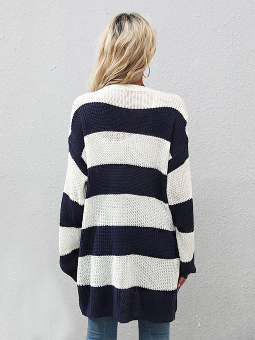 Striped Knit Cardigan Jacket for Women