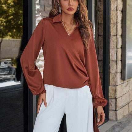 Elegant Streamer V-neck Top - Essential Summer Blouse for Women