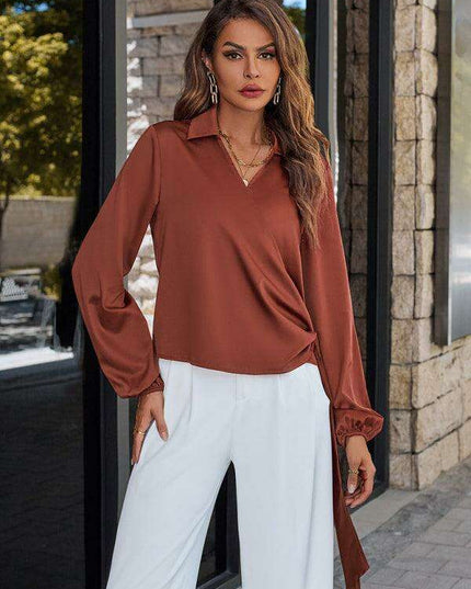 Elegant Streamer V-neck Top - Essential Summer Blouse for Women