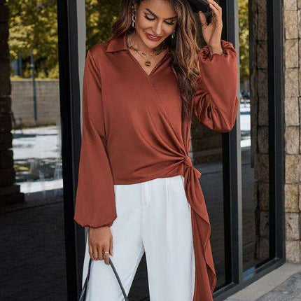 Elegant Streamer V-neck Top - Essential Summer Blouse for Women