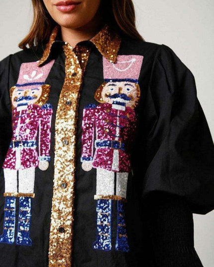 Festive Sparkle Lapel Dress for Holiday Gatherings