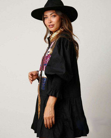 Festive Sparkle Lapel Dress for Holiday Gatherings