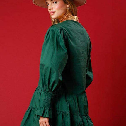 Festive Sparkle Lapel Dress for Holiday Gatherings