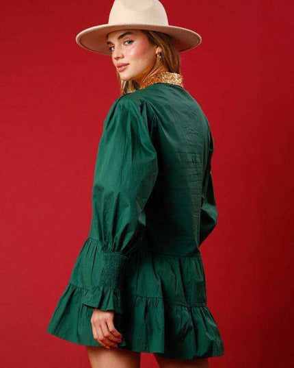 Festive Sparkle Lapel Dress for Holiday Gatherings