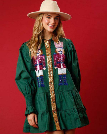 Festive Sparkle Lapel Dress for Holiday Gatherings