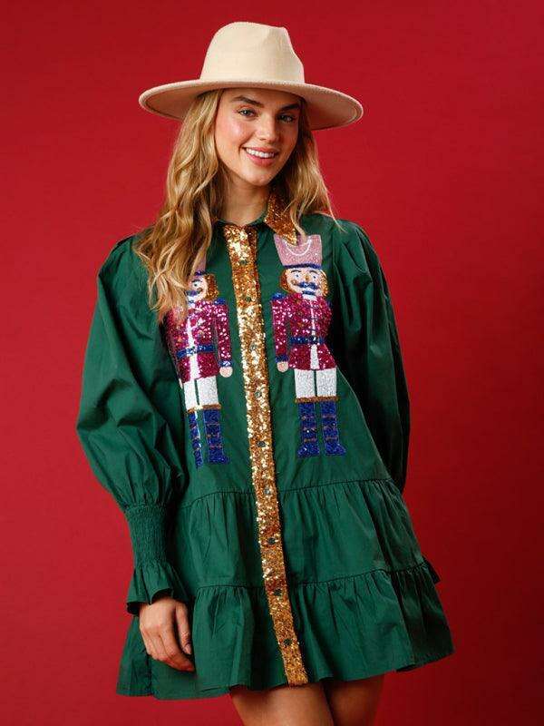 Festive Sparkle Lapel Dress for Holiday Gatherings