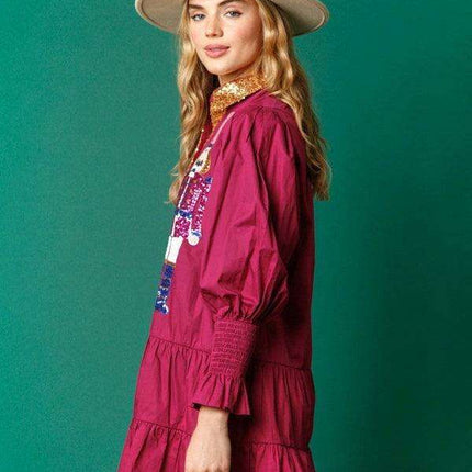 Festive Sparkle Lapel Dress for Holiday Gatherings