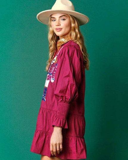 Festive Sparkle Lapel Dress for Holiday Gatherings